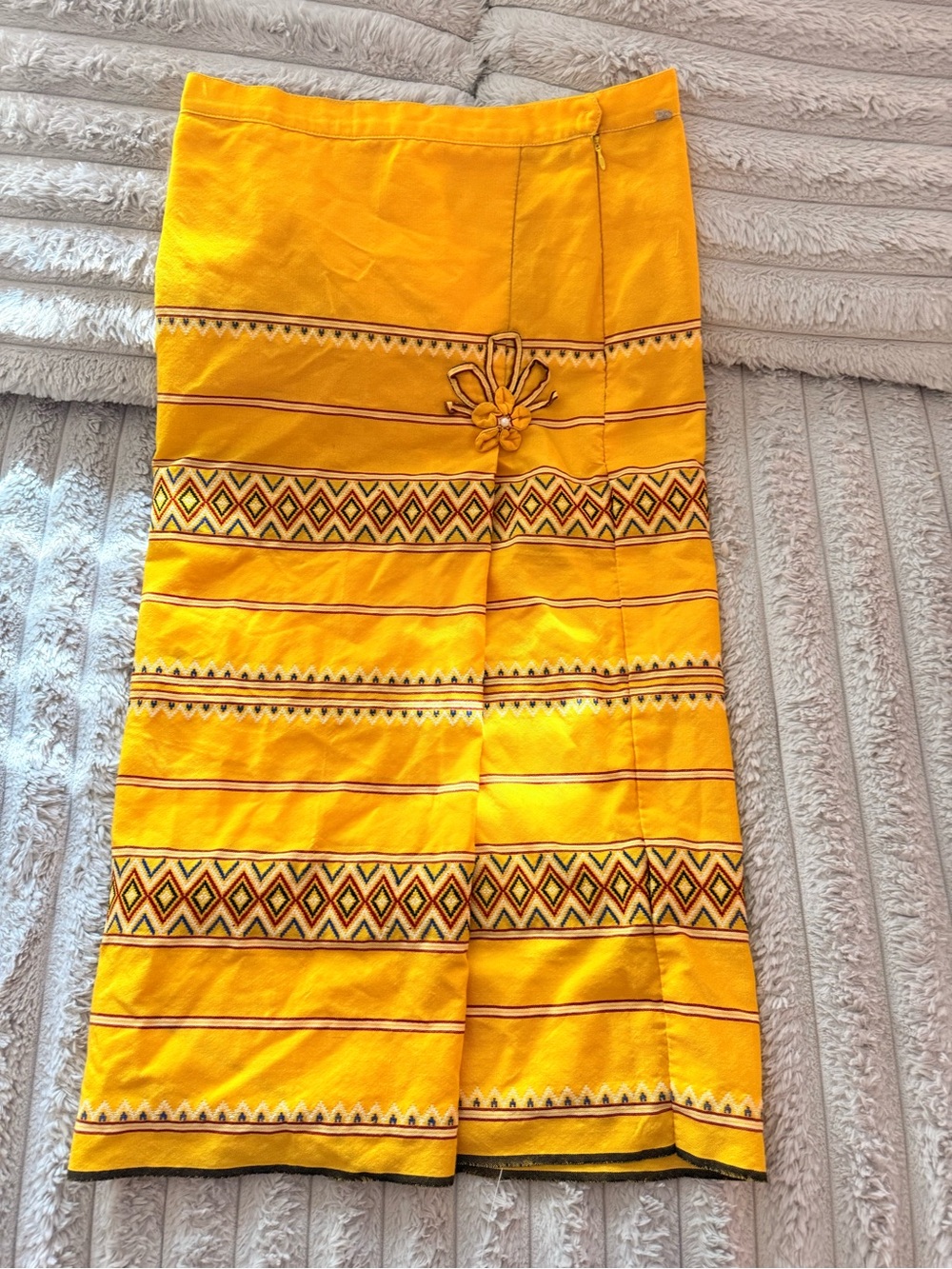 Bright Yellow Embroidered Midi Skirt Handmade Tribal Skirt